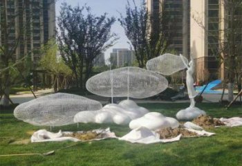 灯光云梯雕塑生产商 景观梯子雕塑 商业街云朵雕塑
