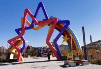 五角星拱门雕塑，广场门口标识雕塑，不锈钢烤漆材质