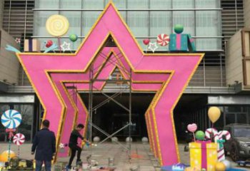 五角星门头雕塑，烤漆工艺，不锈钢烤漆门头雕塑
