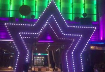 五角星门头雕塑，灯光不锈钢门头雕塑