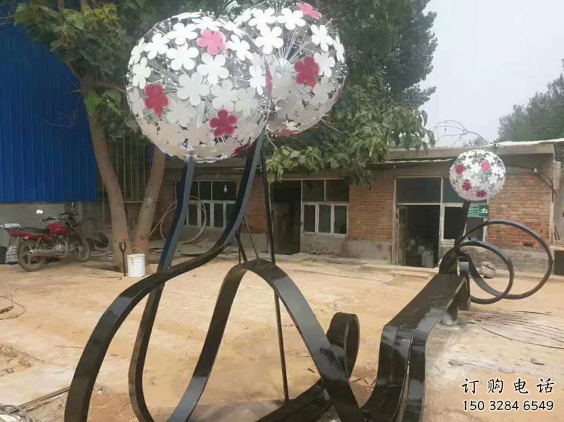 蒲公英坐凳雕塑制作，几何原理方案，烤漆坐凳雕塑