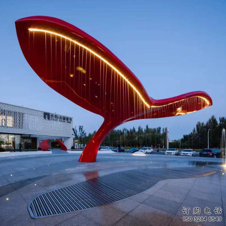 不锈钢鲸鱼造型廊架雕塑-发光艺术设计
