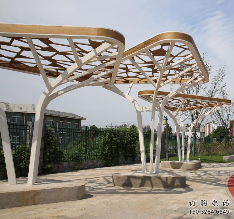 镂空不锈钢大树叶廊架雕塑