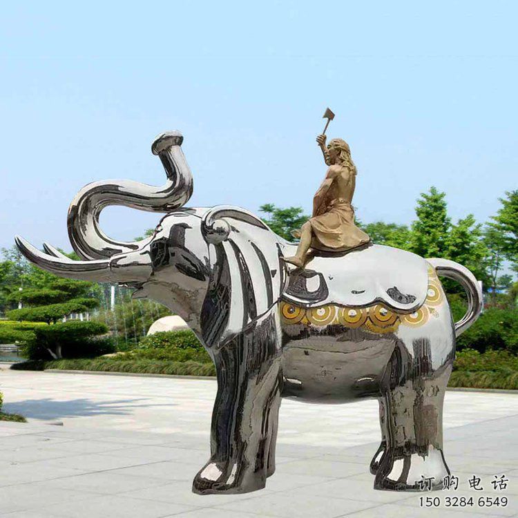 景观大象雕塑工程选用，美陈雕塑，镜面大象雕塑展示