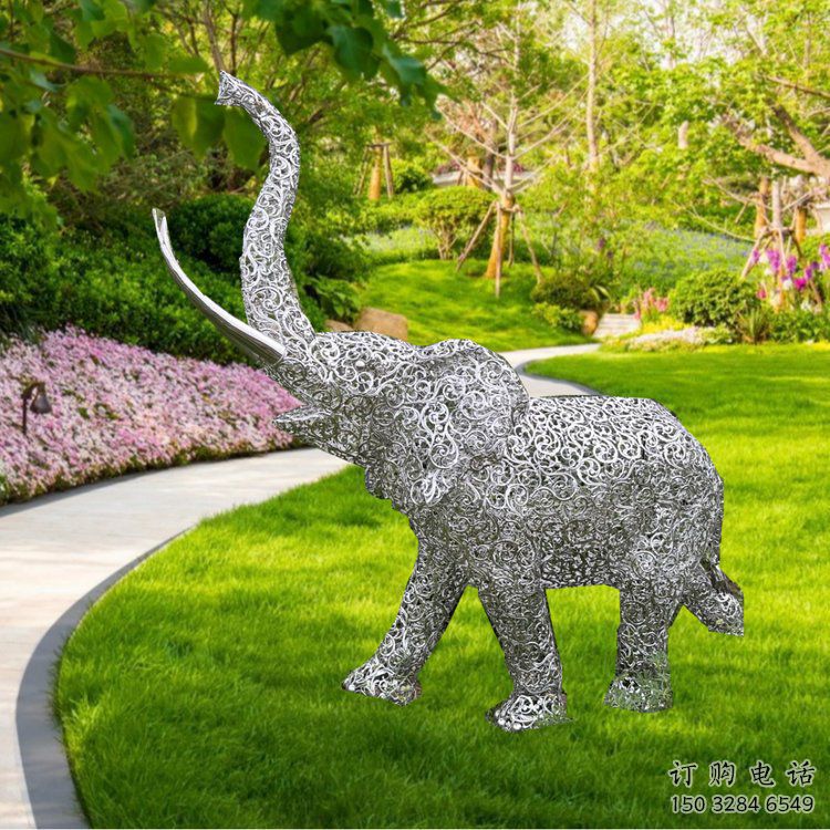 主题大象雕塑制作，美陈概念，铁艺镂空大象雕塑