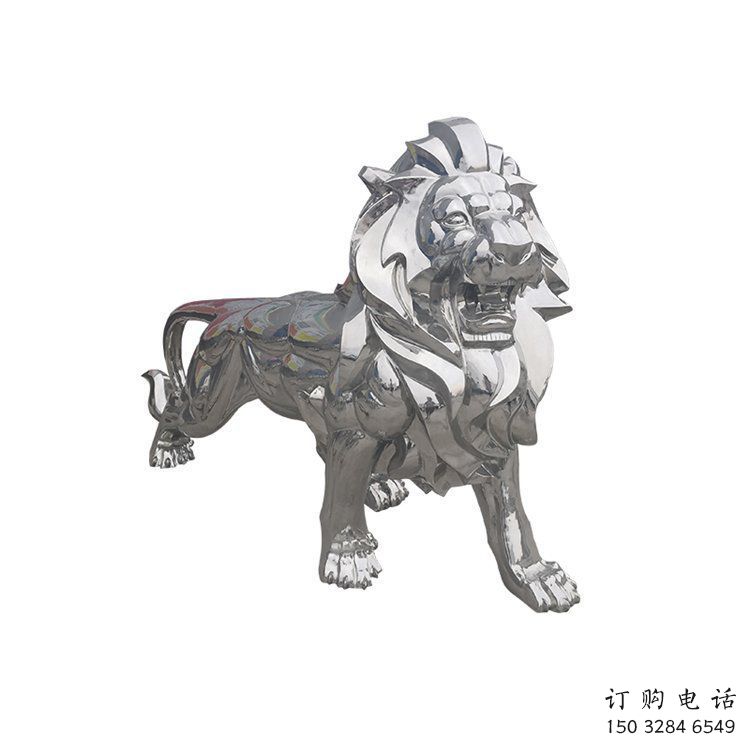 镜面狮子雕塑生产，景区案例，不锈钢抛光狮子雕塑优选