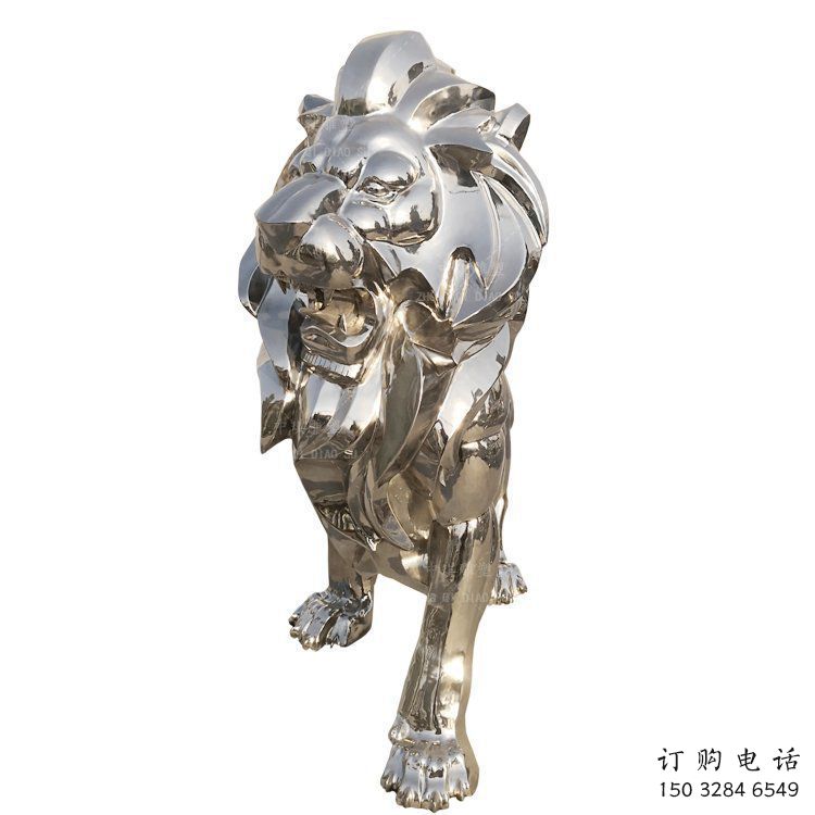 镜面狮子雕塑承接，城市装饰，大型不锈钢狮子雕塑公司