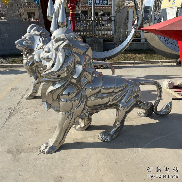 狮子雕塑工厂，镜面抛光艺术，不锈钢狮子雕塑供应