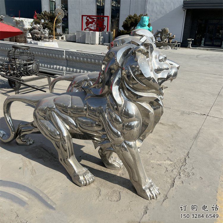 艺术狮子雕塑观赏型，街景小品，不锈钢狮子雕塑常用