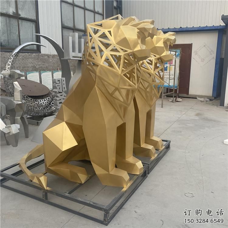 现代狮子雕塑定制，中式工艺，景观不锈钢狮子雕塑优价