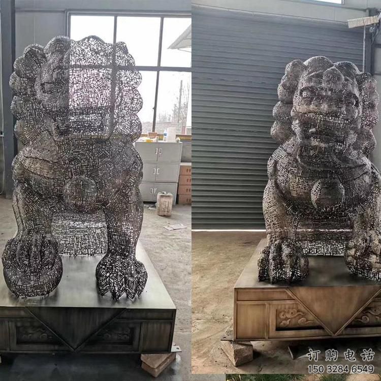 透雕狮子雕塑常用，镂空概念，不锈钢狮子雕塑展品