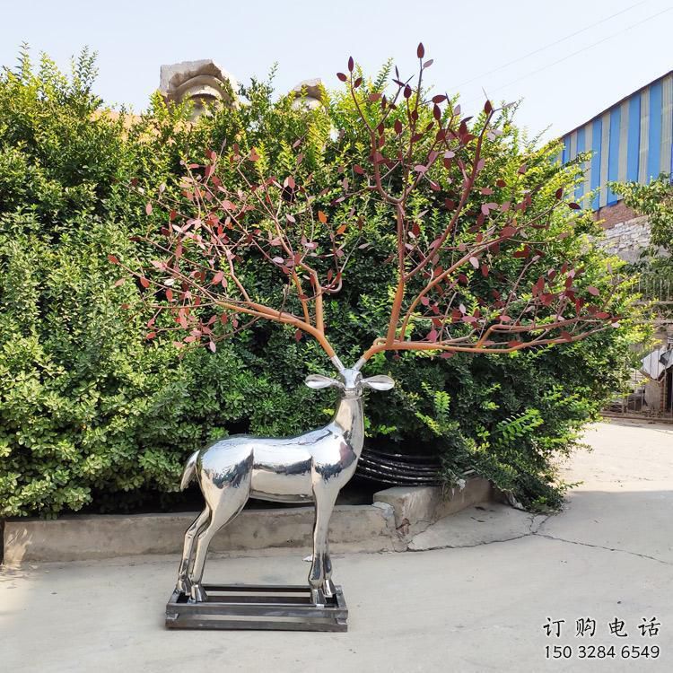 梅花鹿雕塑常用，不锈钢组合，仿真镜面梅花鹿雕塑定价