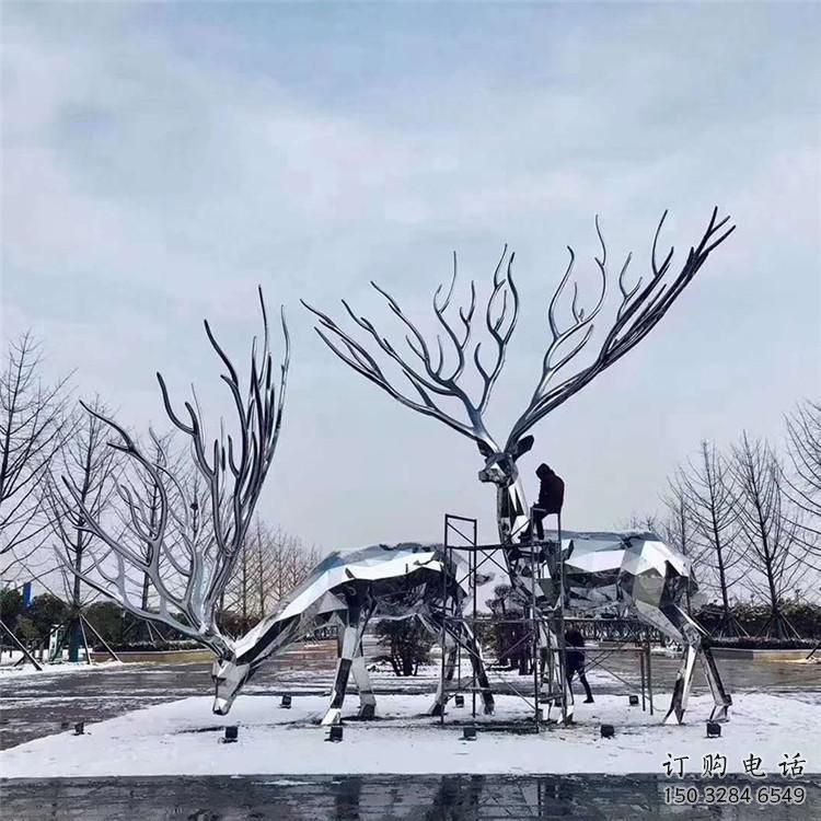 梅花鹿雕塑通用，陆地摆件，镜面工艺梅花鹿雕塑点击