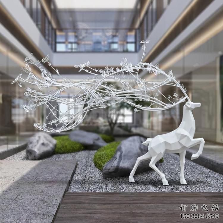 梅花鹿雕塑选用，美陈雕塑，几何梅花鹿雕塑展示