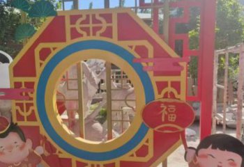 福娃景墙雕塑，镂空烤漆效果，喜庆欢乐元素