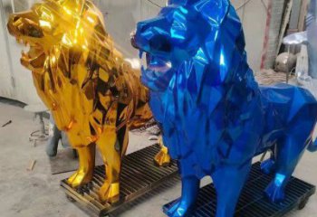 景观狮子雕塑供应，花园小品，酒店不锈钢狮子雕塑展品
