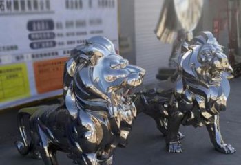 雕塑狮子景观制造，街景小品，不锈钢狮子雕塑优价