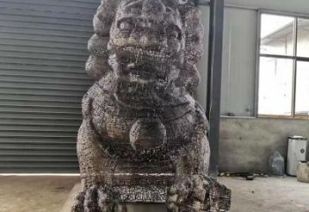 抽象狮子雕塑展品，镂空工艺雕塑，不锈钢狮子雕塑制作