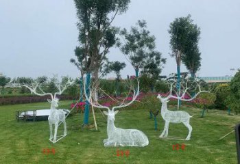 镂空梅花鹿雕塑承接，编织工艺，灯光梅花鹿雕塑订做