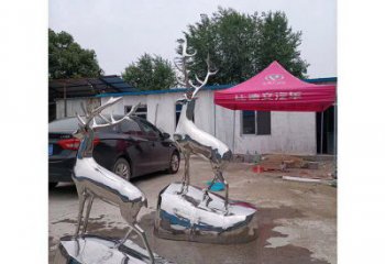 现代小鹿雕塑定制，中式工艺，镜面仿真小鹿雕塑优价