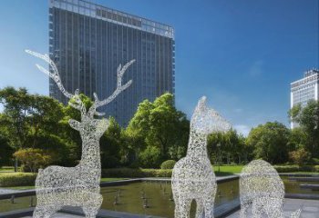 梅花鹿雕塑常用，景观概念，镂空梅花鹿雕塑展品