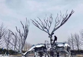 梅花鹿雕塑通用，陆地摆件，镜面工艺梅花鹿雕塑点击