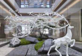 梅花鹿雕塑选用，美陈雕塑，几何梅花鹿雕塑展示