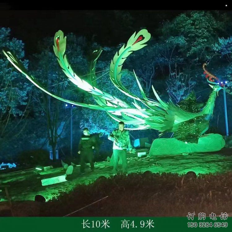 中式凤凰雕塑定价，街头雕塑，发光凤凰雕塑制作厂家