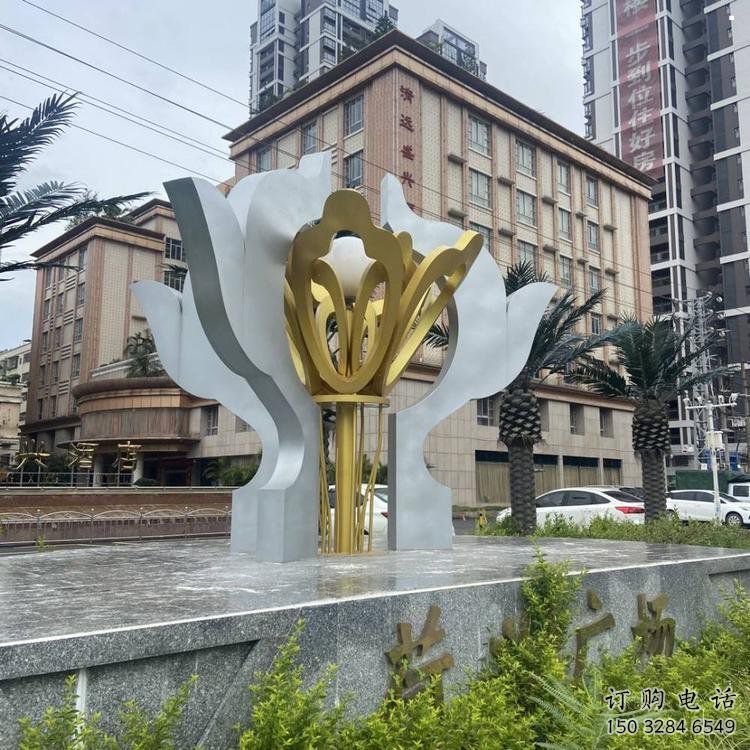 抽象荷花雕塑展品，小区雕塑，不锈钢荷花雕塑制作厂家