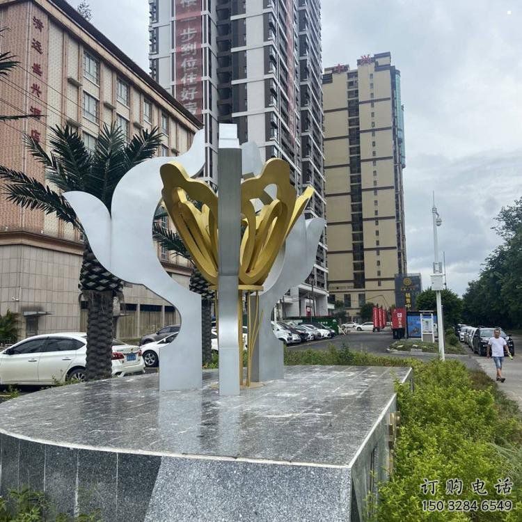 荷花雕塑常用，景观概念，不锈钢荷花雕塑厂家展品