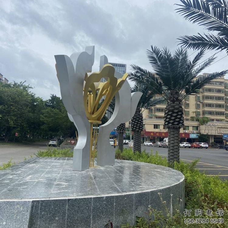 荷花雕塑工厂优选，城市装饰，景观不锈钢荷花雕塑供给
