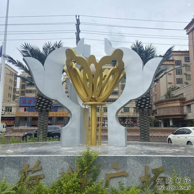 荷花雕塑预定，城区小品，不锈钢荷花雕塑制造商