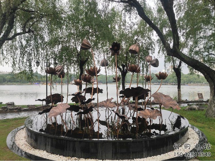 荷花雕塑生产，圆雕系列，别墅铜荷花雕塑生产商