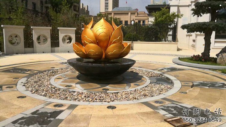 金莲花雕塑厂家，露天雕塑，不锈钢金莲花雕塑选用