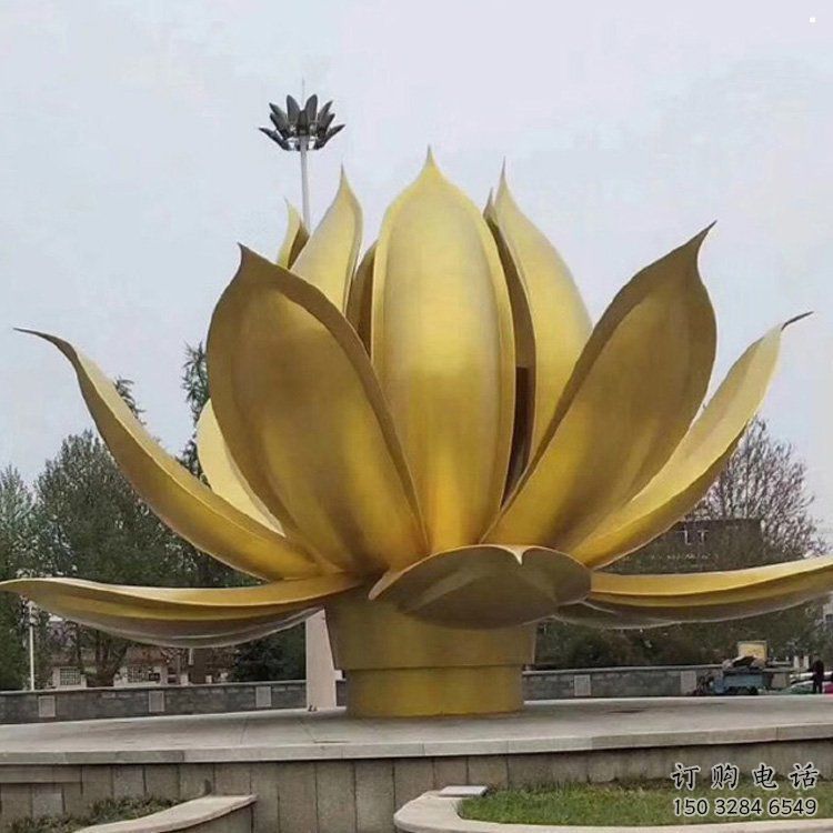 金莲花雕塑定价，街景小品，不锈钢金莲花雕塑工厂