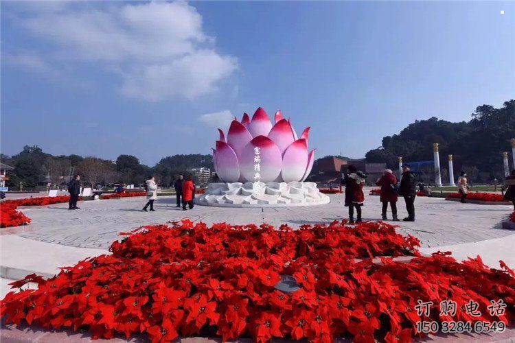 烤漆莲花雕塑厂家，小区雕塑，不锈钢莲花喷泉雕塑优价