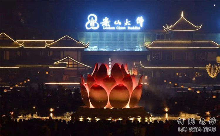 莲花雕塑定做，公园小品，不锈钢莲花喷泉雕塑供应