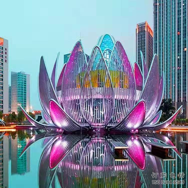 镂空莲花雕塑特供，酒店摆件，美陈灯光莲花雕塑订做