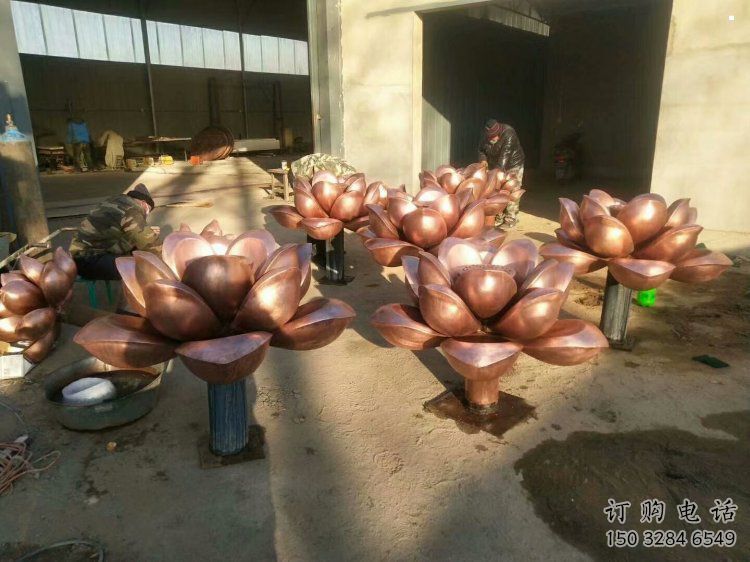 铜水莲花雕塑铸造订做，景观概念，大型水莲花铜雕塑