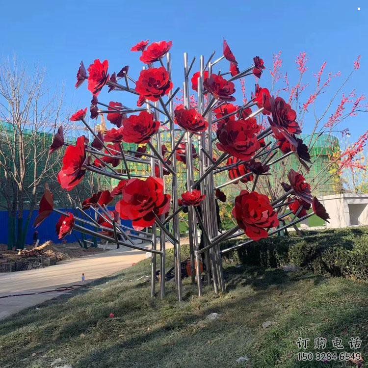 玫瑰花雕塑观赏型，户外雕塑，不锈钢玫瑰花雕塑供给