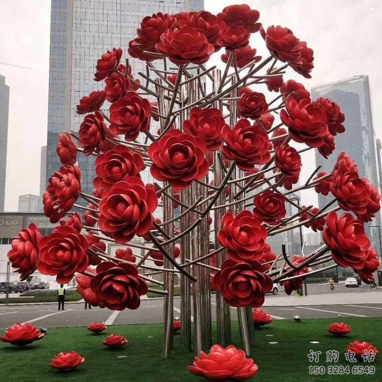 玫瑰花雕塑批发，烤漆工艺，不锈钢玫瑰花雕塑精选厂家