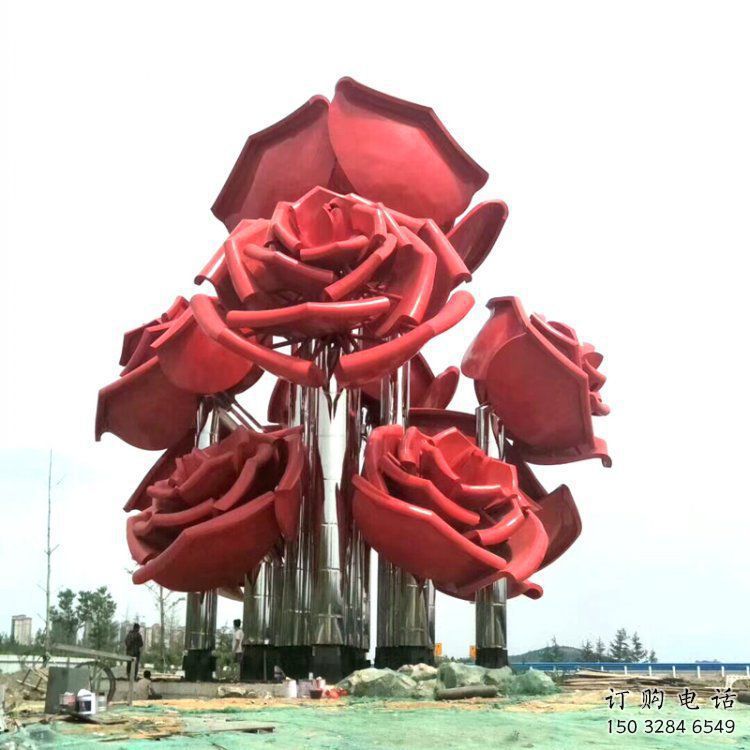 玫瑰花雕塑指用，小区摆件，不锈钢玫瑰花雕塑制作
