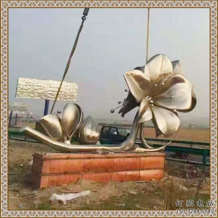 景观喇叭花雕塑，仿真金属花朵雕塑，美陈装饰系列