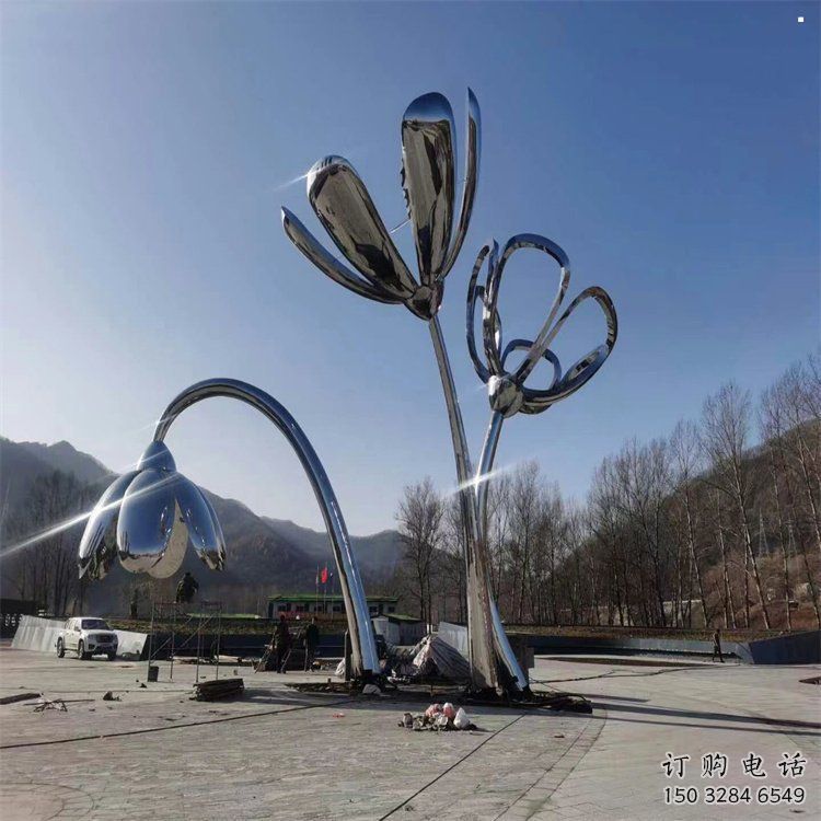 镜面喇叭花雕塑,广场花卉雕塑,美陈艺术建筑系列 镜面喇叭花雕塑,广场花卉雕塑,美陈艺术建筑系列