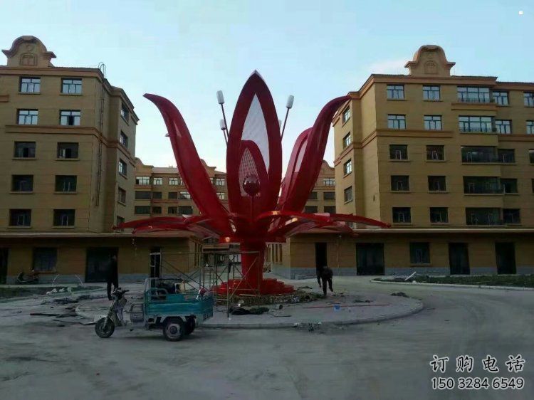 灯光花朵雕塑选用，美陈雕塑，灯光茶花雕塑厂家