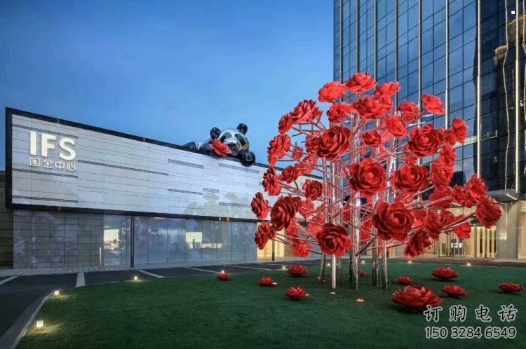 玫瑰花朵雕塑制作厂家，室外软装，景观玫瑰花朵雕塑承接