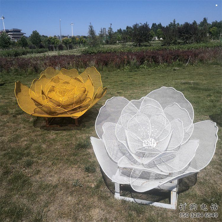 牡丹花雕塑提供，白钢构件，镂空牡丹花雕塑生产厂家