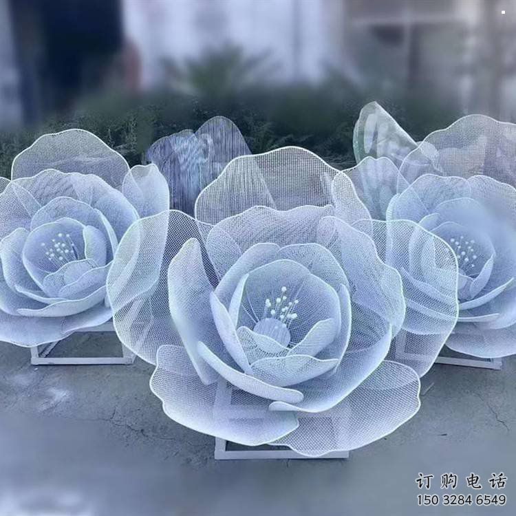 牡丹花雕塑优选，拉丝工艺，镂空牡丹花雕塑承接