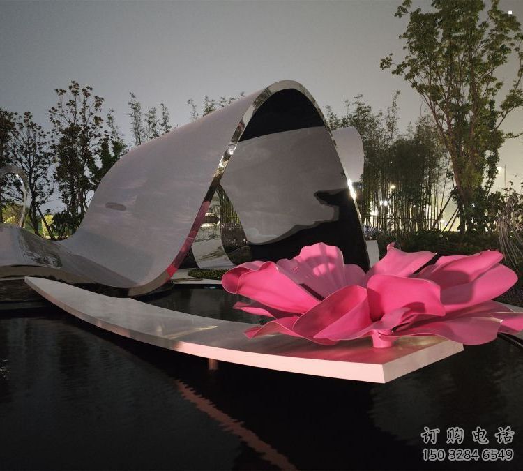 牡丹花雕塑工厂，街景小品，不锈钢牡丹花雕塑厂常用