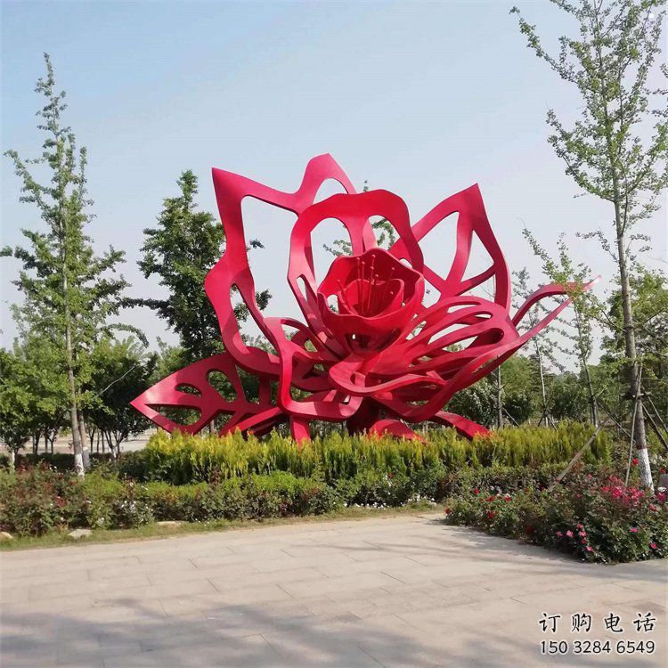 牡丹花雕塑精选，陆地摆件，不锈钢牡丹花雕塑厂家